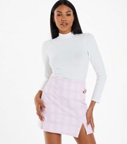 QUIZ Pink Check Boucle Split Mini Skirt